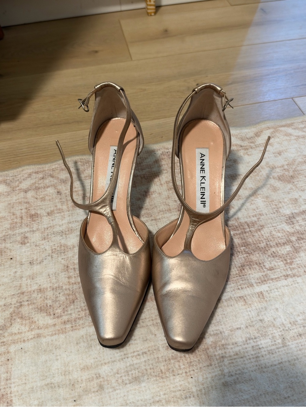Anne Klein Metallic Rose Gold T-Strap Pumps